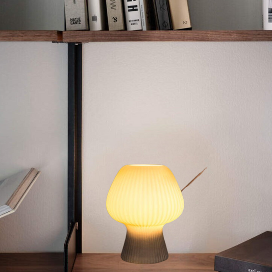 Vintage Bedside Table Lamp | Ribbed Glass Mushroom Lamp | Mid-century Vintage-inspired