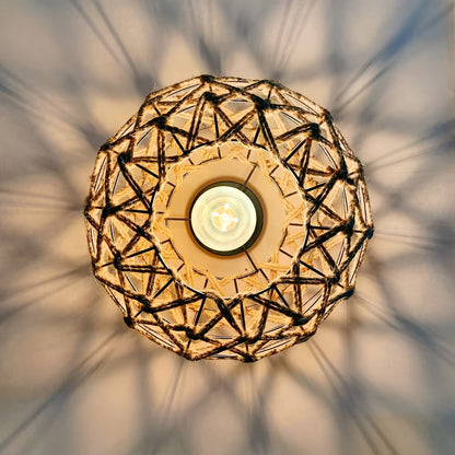 Bohemian Hemp Rope Ceiling Light | Handwoven Rustic Flush Mount Fixture | Handcrafted Bedroom