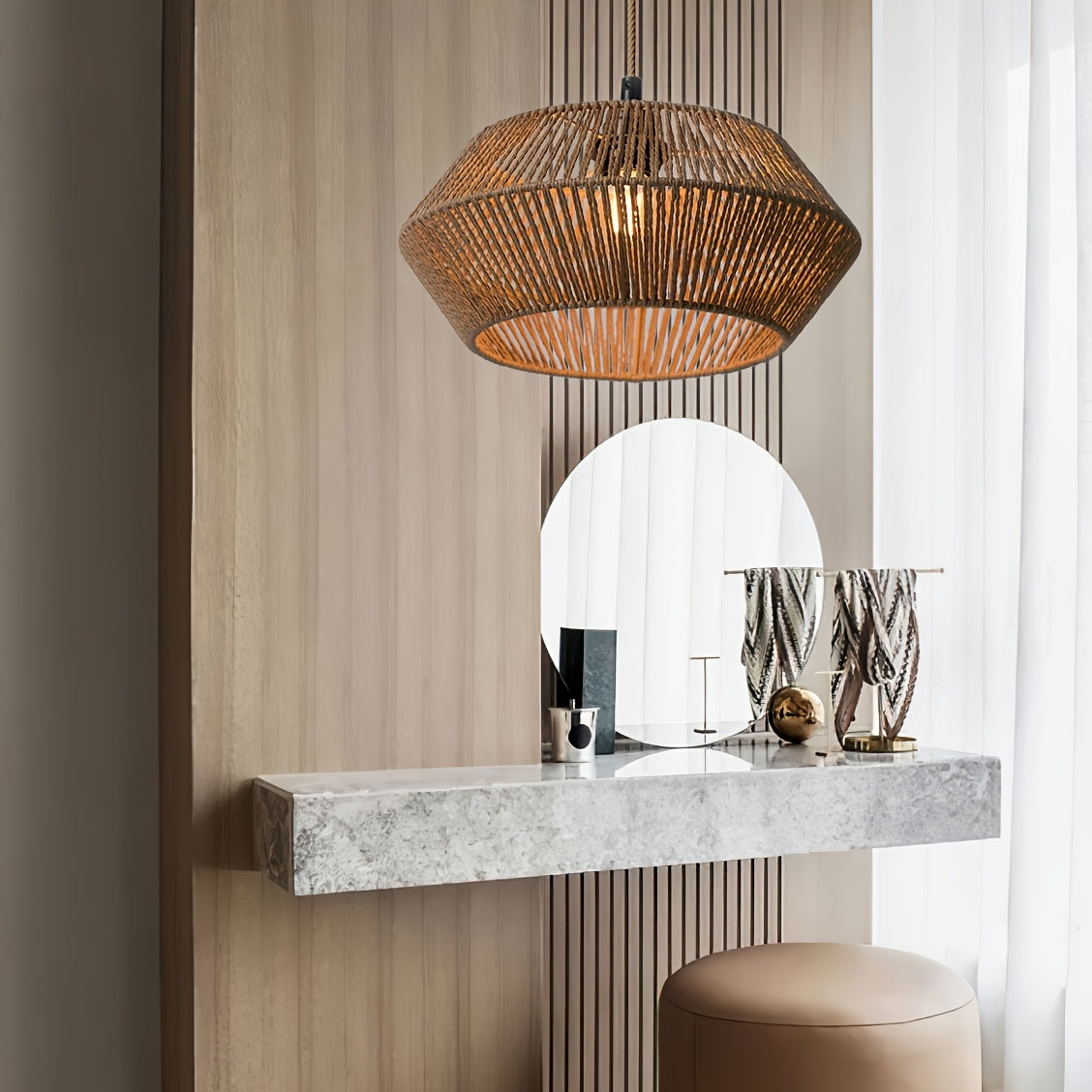 Handwoven Paper Rope Pendant Light Shade | Modern Natural Design | Handcrafted Dining Room