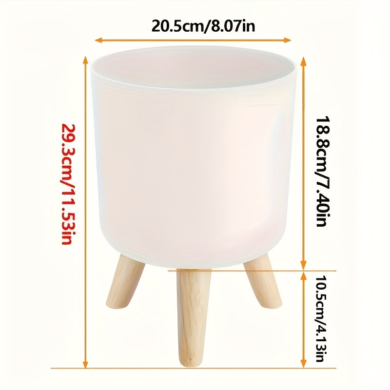 Modern Round Planter with Wooden Legs | Indoor & Outdoor Decorative Plant Pot | Wood Nordic