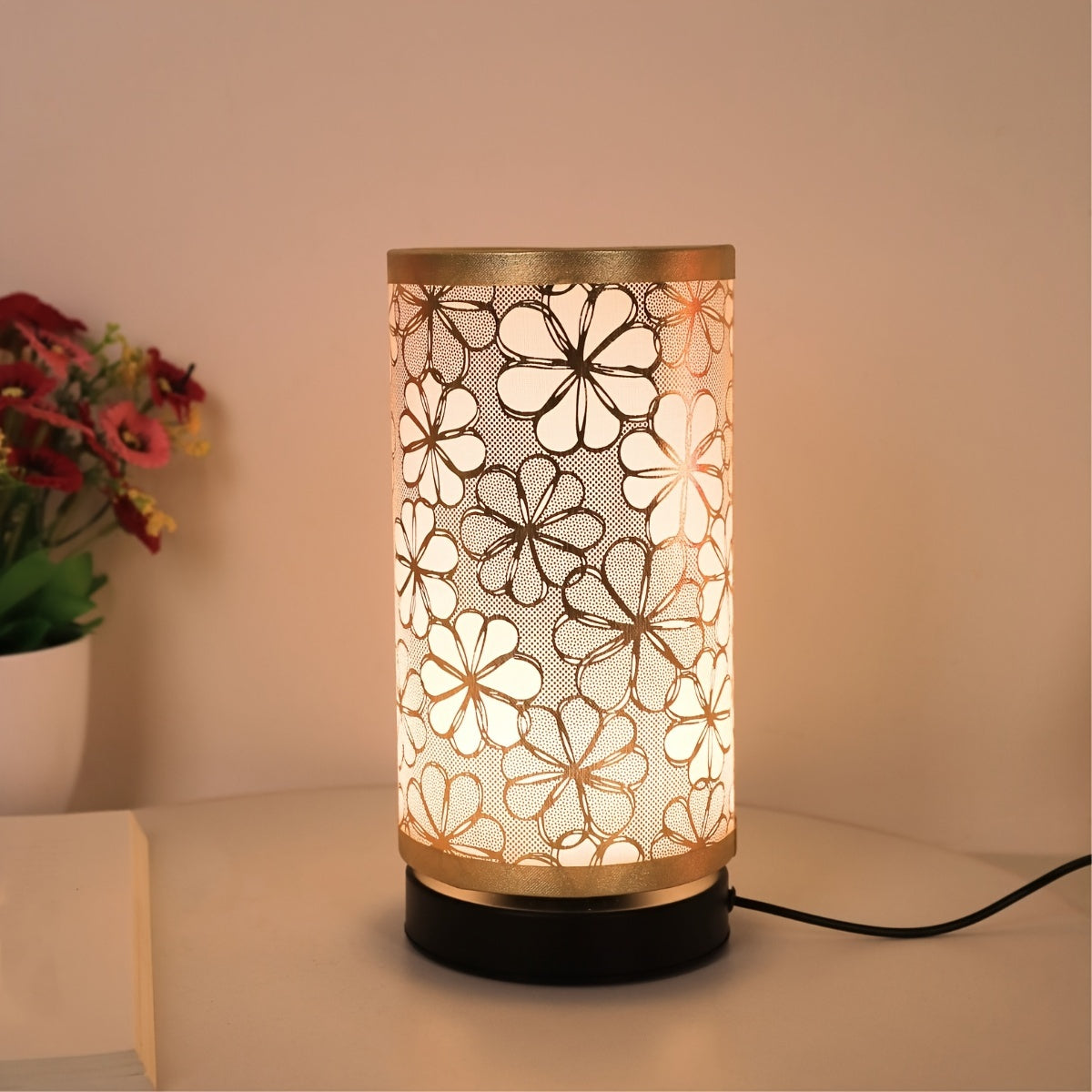 Floral USB Table Lamp | Warm Ambient Decorative Light | Soft-Touch Fabric Rechargeable Nordic