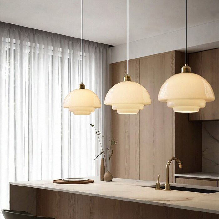 White Glass Pendant Light | Modern Mid-Century Elegance | Brass Handcrafted Mid-century