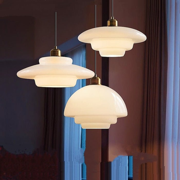 White Glass Pendant Light | Modern Mid-Century Elegance | Brass Handcrafted Mid-century