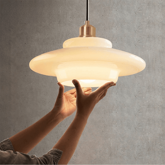 White Glass Pendant Light | Modern Mid-Century Elegance | Brass Handcrafted Mid-century