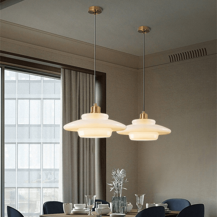 White Glass Pendant Light | Modern Mid-Century Elegance | Brass Handcrafted Mid-century