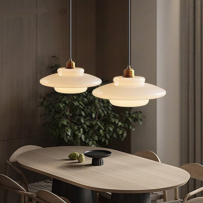 White Glass Pendant Light | Modern Mid-Century Elegance | Brass Handcrafted Mid-century