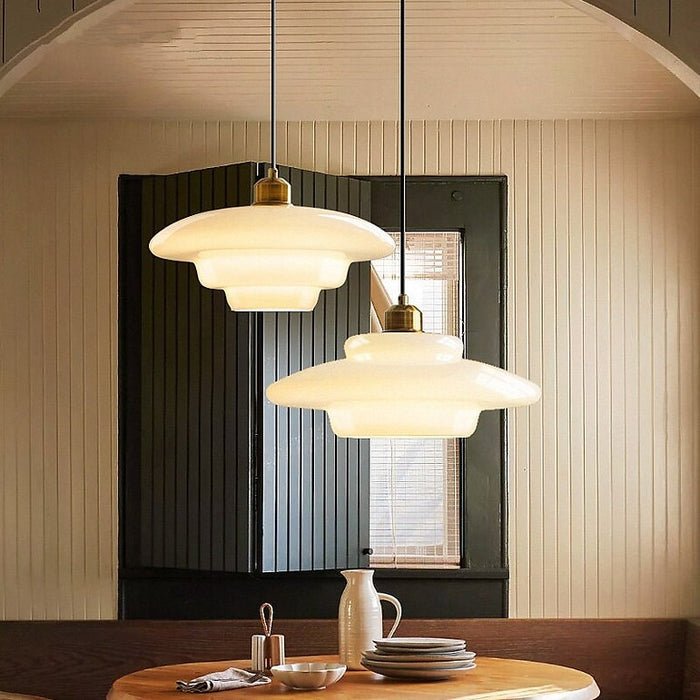 White Glass Pendant Light | Modern Mid-Century Elegance | Brass Handcrafted Mid-century