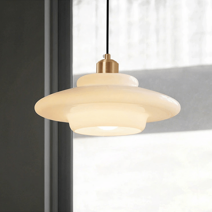White Glass Pendant Light | Modern Mid-Century Elegance | Brass Handcrafted Mid-century