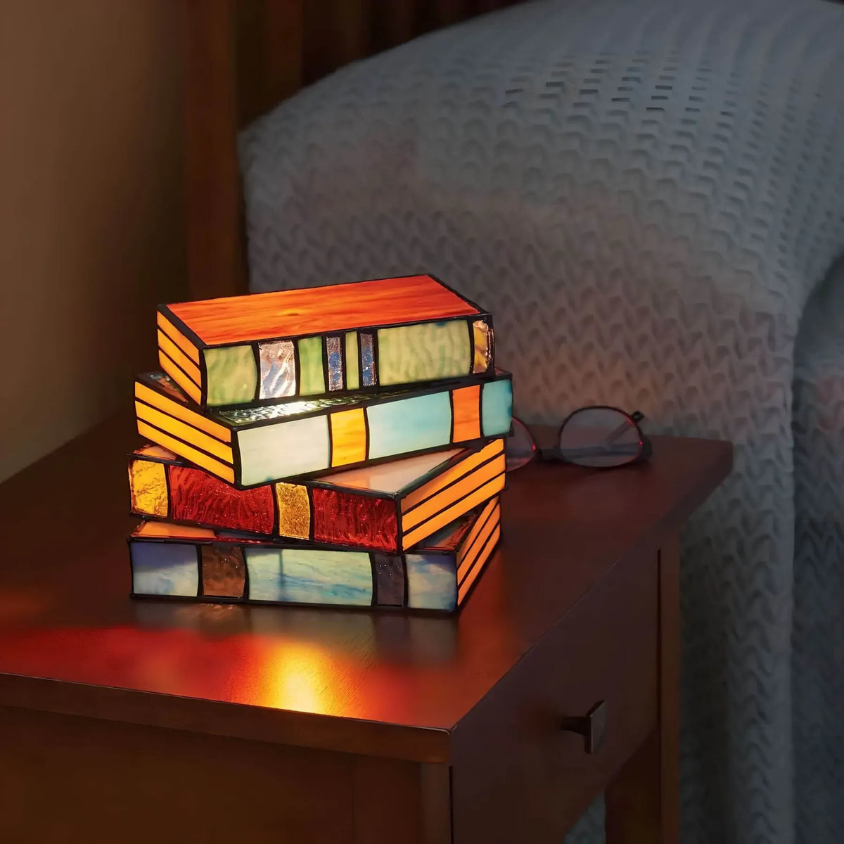 Stained Glass Book Lamp | Handcrafted Art Lighting | Bedside