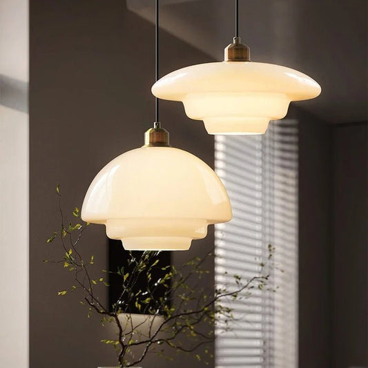 White Glass Pendant Light | Modern Mid-Century Elegance | Brass Handcrafted Mid-century