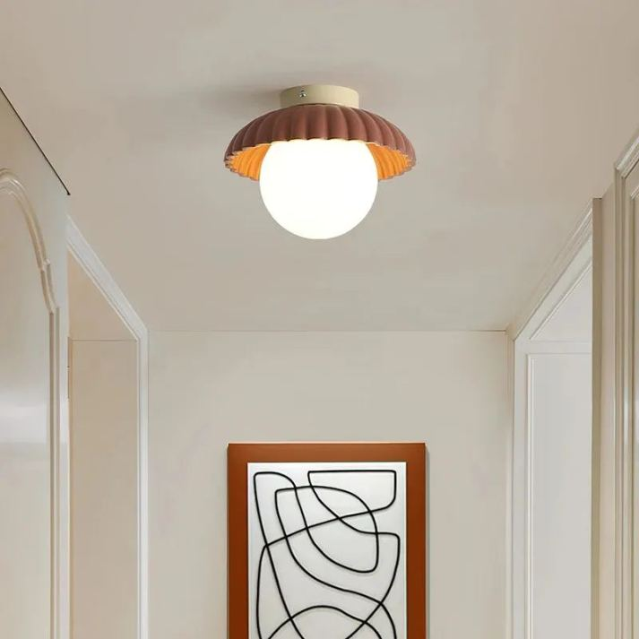 Iron Hallway Ceiling Light | Modern Glass & Metal Flush Mount | Bedroom