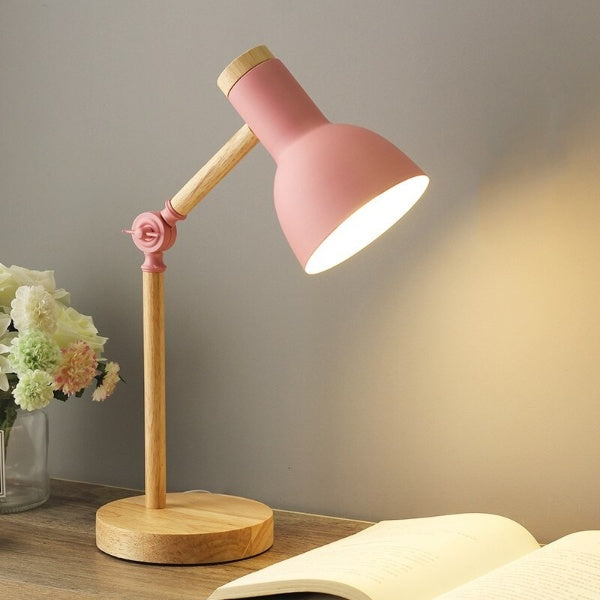 Nordic Wooden LED Desk Lamp | Scandinavian Minimalist Lighting | Wood Metal Adjustable Bedside