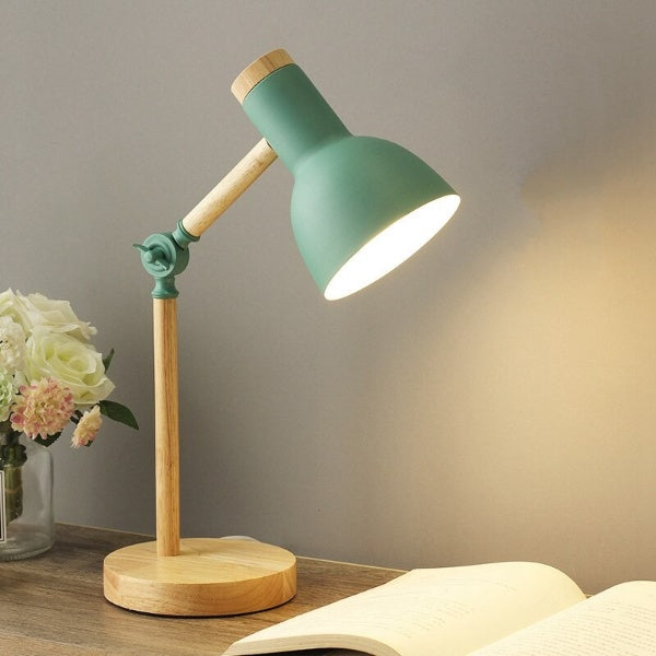 Nordic Wooden LED Desk Lamp | Scandinavian Minimalist Lighting | Wood Metal Adjustable Bedside