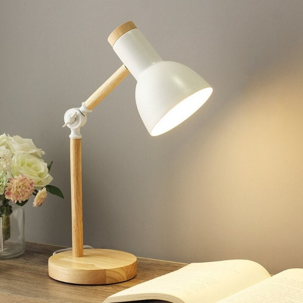 Nordic Wooden LED Desk Lamp | Scandinavian Minimalist Lighting | Wood Metal Adjustable Bedside
