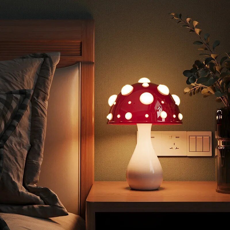 LED Mushroom Table Lamp | Modern Amanita-Inspired Light | Rechargeable Bedside