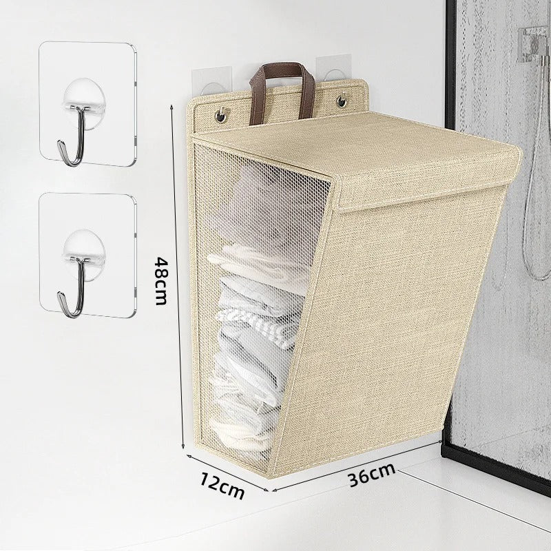 Wallora | Foldable Adhesive Laundry Basket | Wall-Mounted Clothes Hamper & Organiser | Hallway