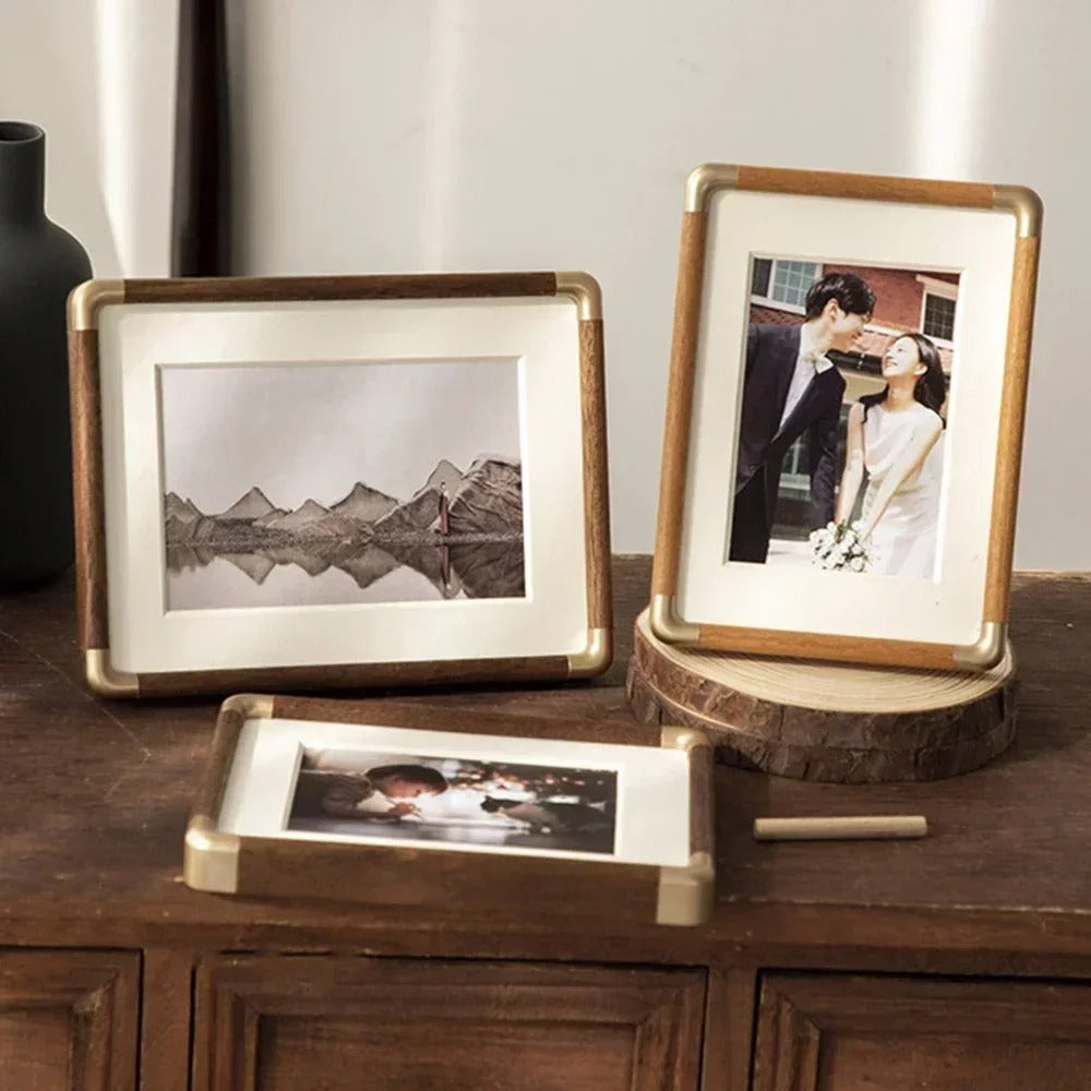Brooks Tabletop Photo Frame | Vintage Wood & Brass Design | Vintage-inspired Shelf