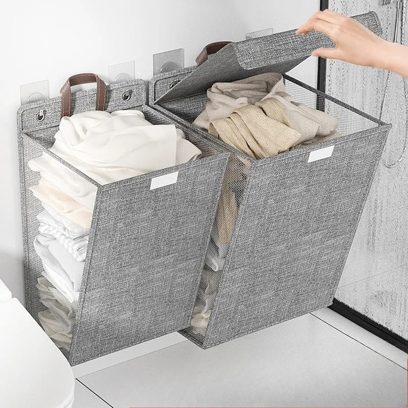 Wallora | Foldable Adhesive Laundry Basket | Wall-Mounted Clothes Hamper & Organiser | Hallway