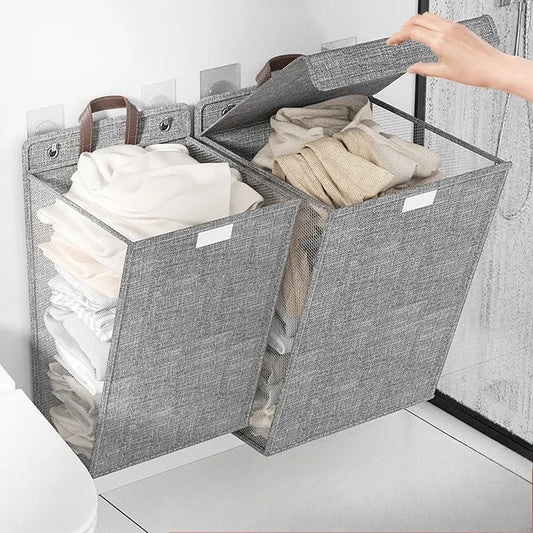 Wallora | Foldable Adhesive Laundry Basket | Wall-Mounted Clothes Hamper & Organiser | Hallway