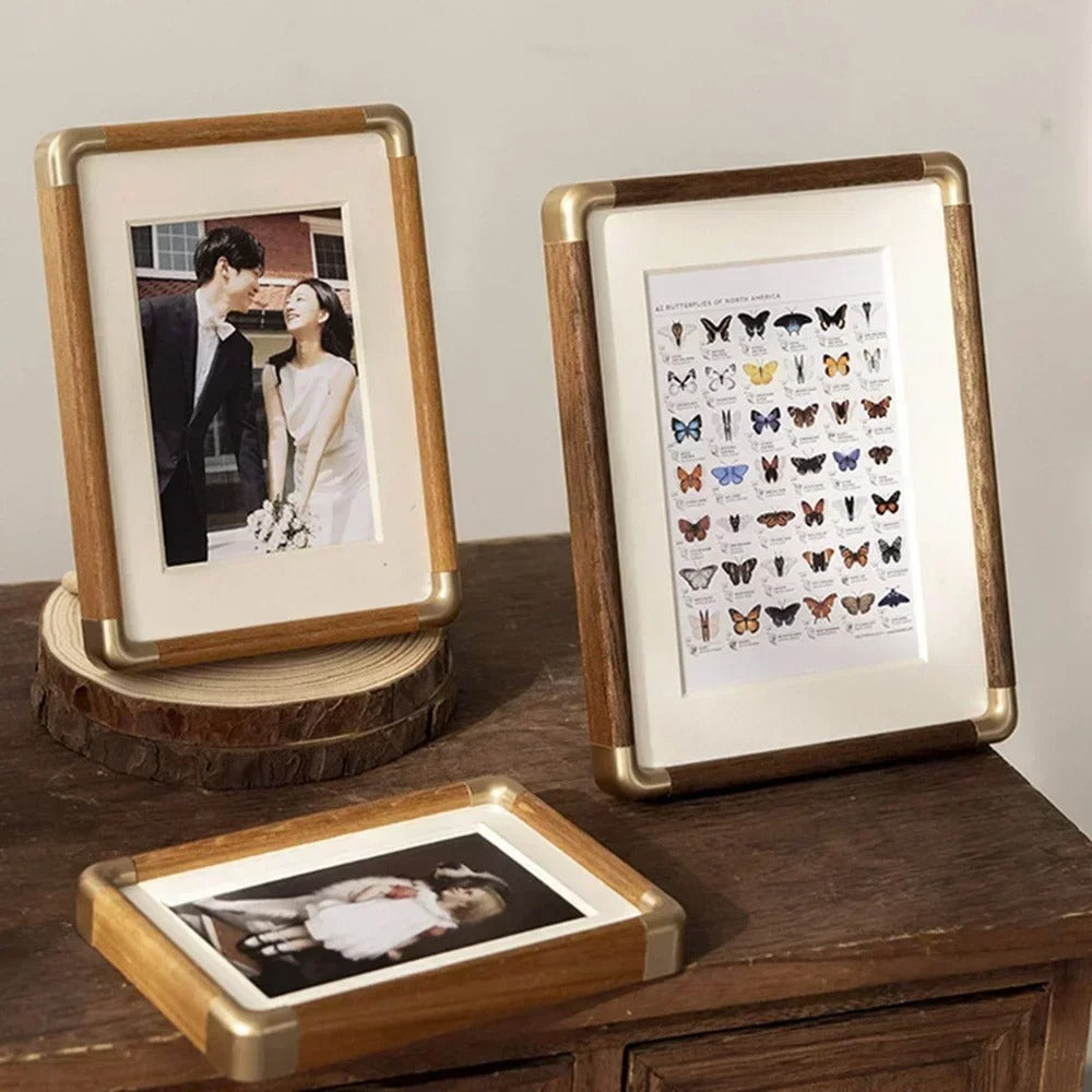 Brooks Tabletop Photo Frame | Vintage Wood & Brass Design | Vintage-inspired Shelf