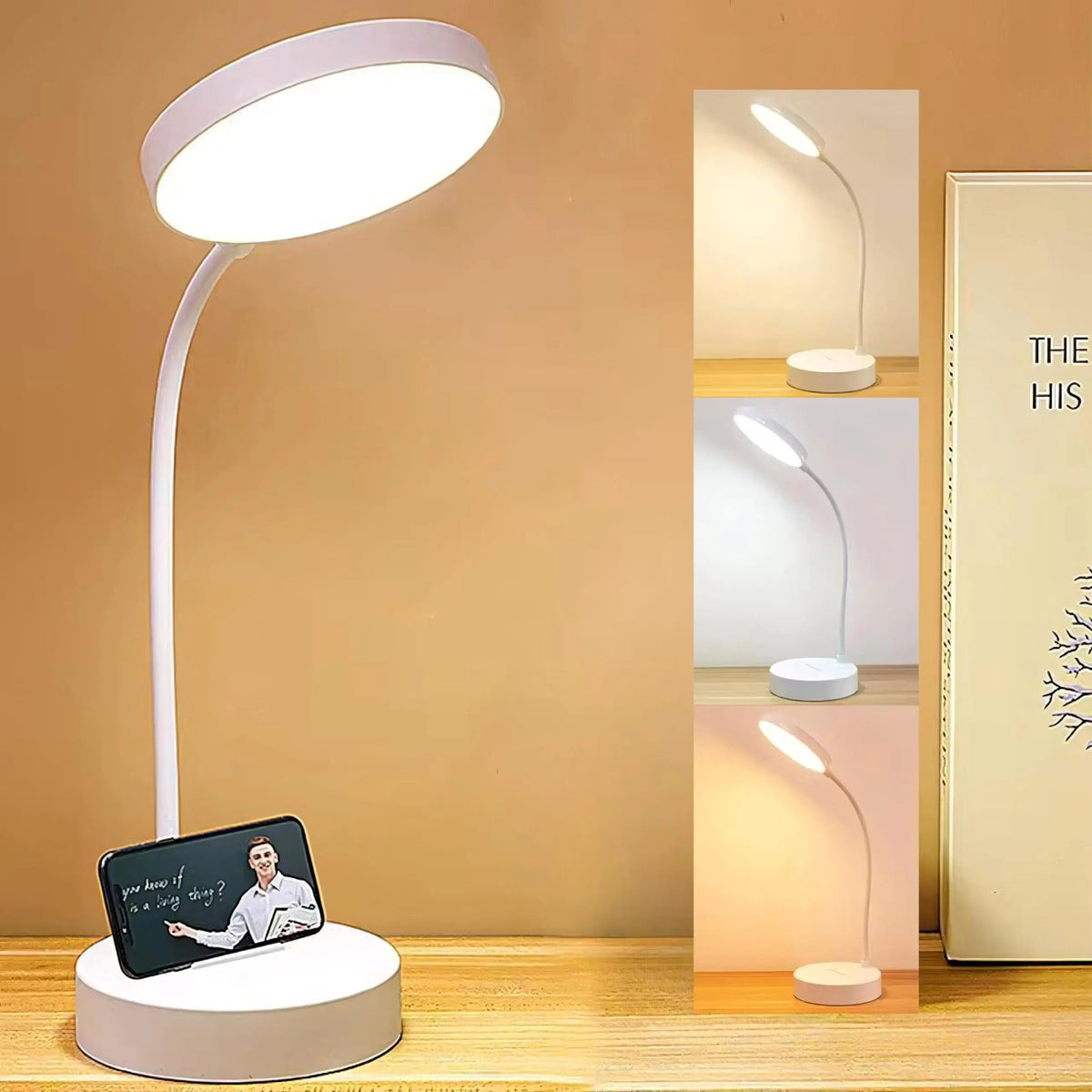 LED Desk Lamp with USB Charging | Adjustable Swan-Neck Reading Light | Rechargeable Bedside