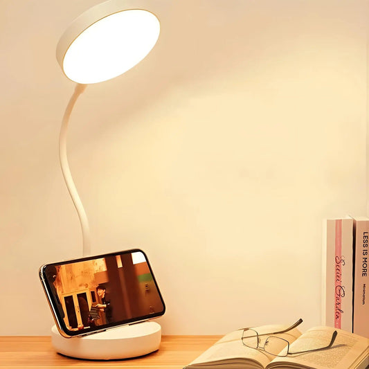 LED Desk Lamp with USB Charging | Adjustable Swan-Neck Reading Light | Rechargeable Bedside