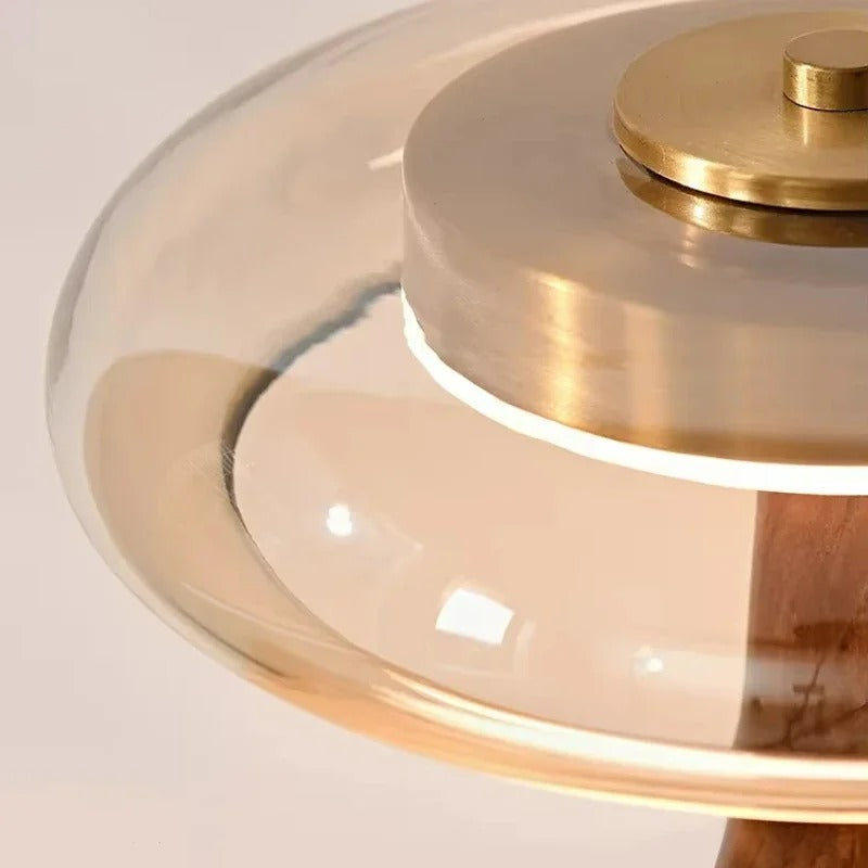 Andi Glass Table Lamp | Modern Brass & Wood Accent Light | Walnut LED Adjustable Art Deco