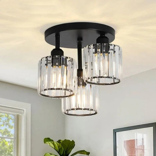 Modern Gold Luxury Crystal Ceiling Light | 3-Light Semi Flush Mount | Bedroom