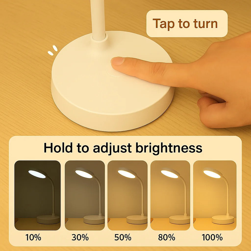 LED Desk Lamp with USB Charging | Adjustable Swan-Neck Reading Light | Rechargeable Bedside