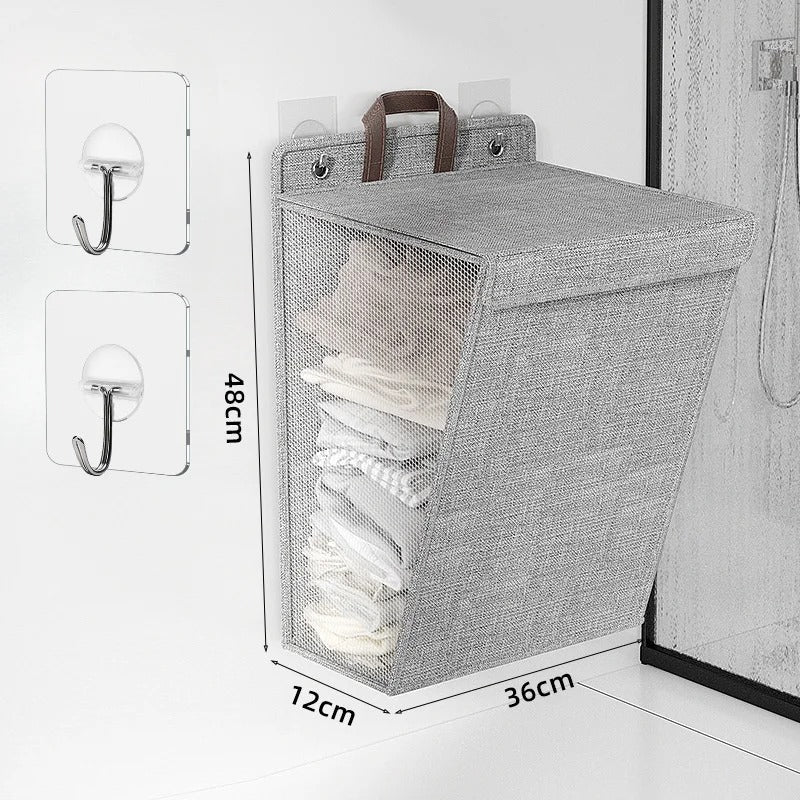 Wallora | Foldable Adhesive Laundry Basket | Wall-Mounted Clothes Hamper & Organiser | Hallway