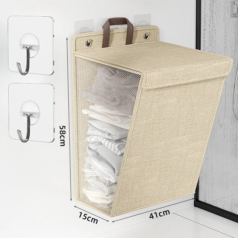 Wallora | Foldable Adhesive Laundry Basket | Wall-Mounted Clothes Hamper & Organiser | Hallway