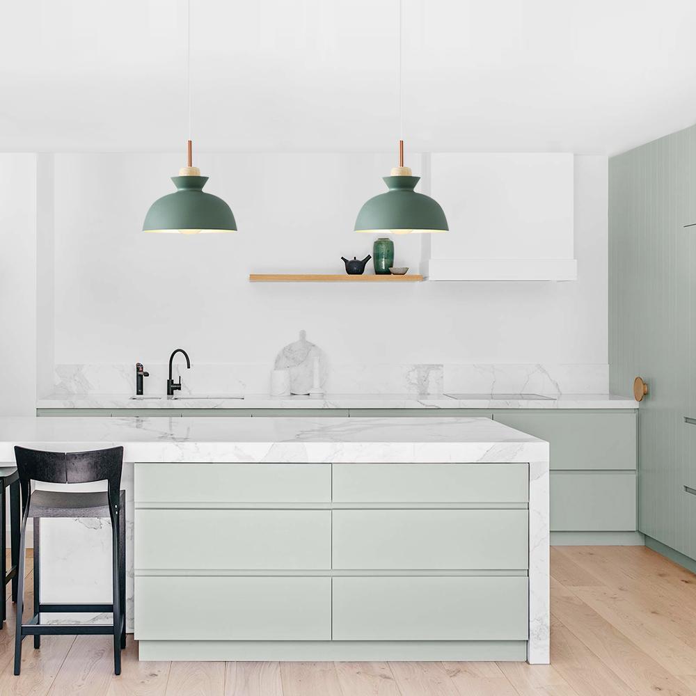 Modern Single Pendant Dome Light | Scandinavian Metal Hanging Lamp | Wood Adjustable Nordic