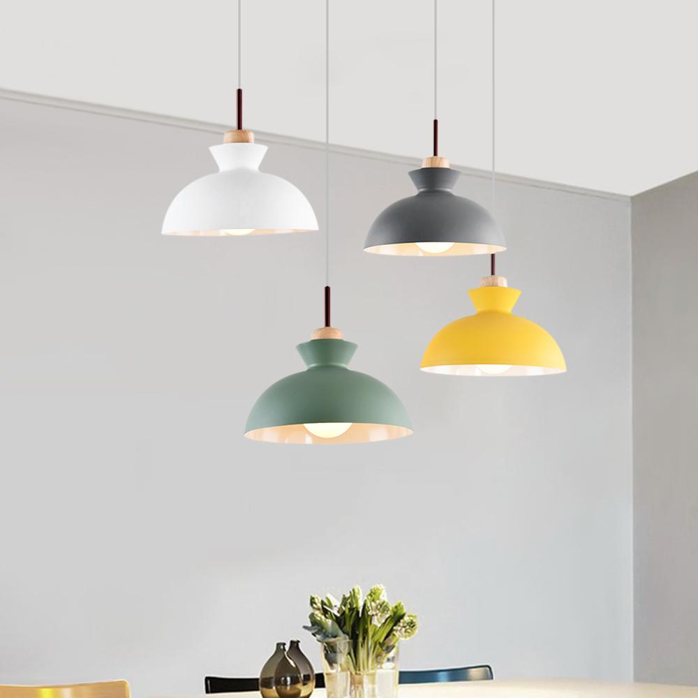 Modern Single Pendant Dome Light | Scandinavian Metal Hanging Lamp | Wood Adjustable Nordic
