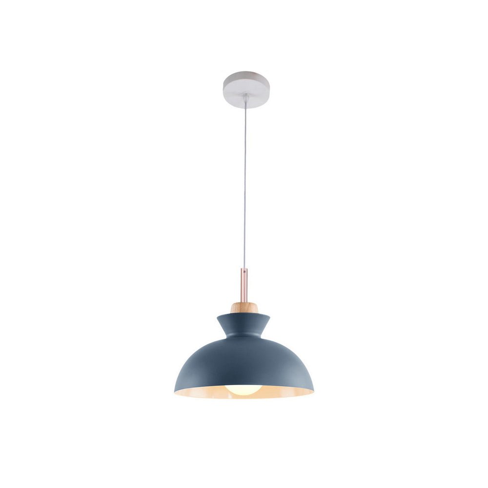 Modern Single Pendant Dome Light | Scandinavian Metal Hanging Lamp | Wood Adjustable Nordic