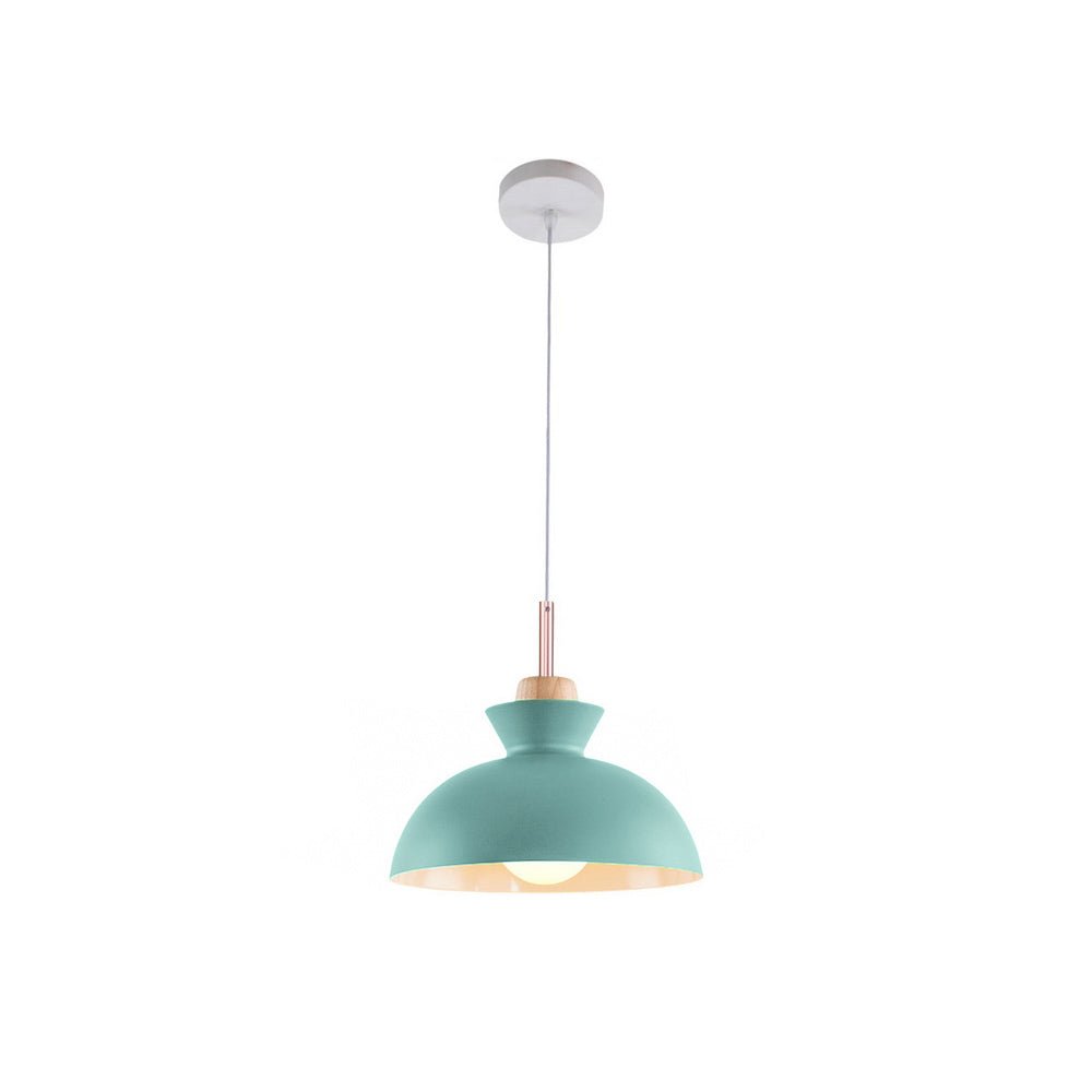 Modern Single Pendant Dome Light | Scandinavian Metal Hanging Lamp | Wood Adjustable Nordic