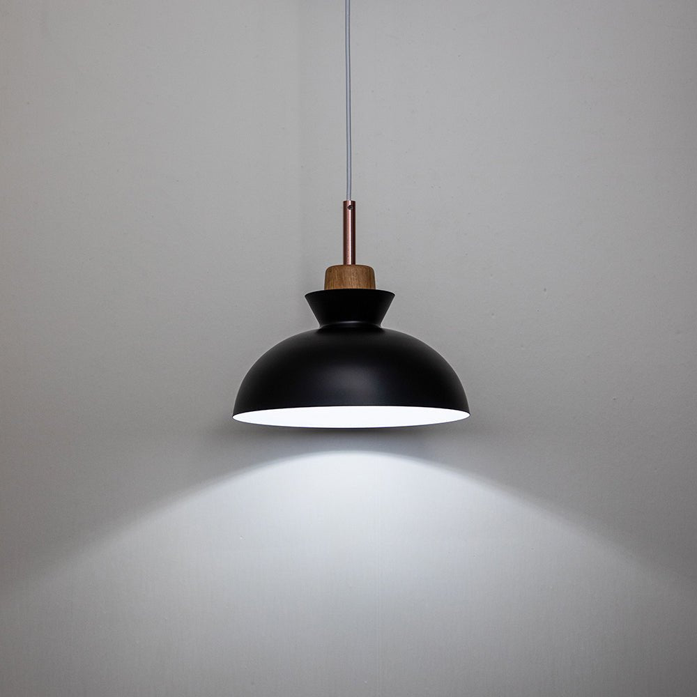 Modern Single Pendant Dome Light | Scandinavian Metal Hanging Lamp | Wood Adjustable Nordic