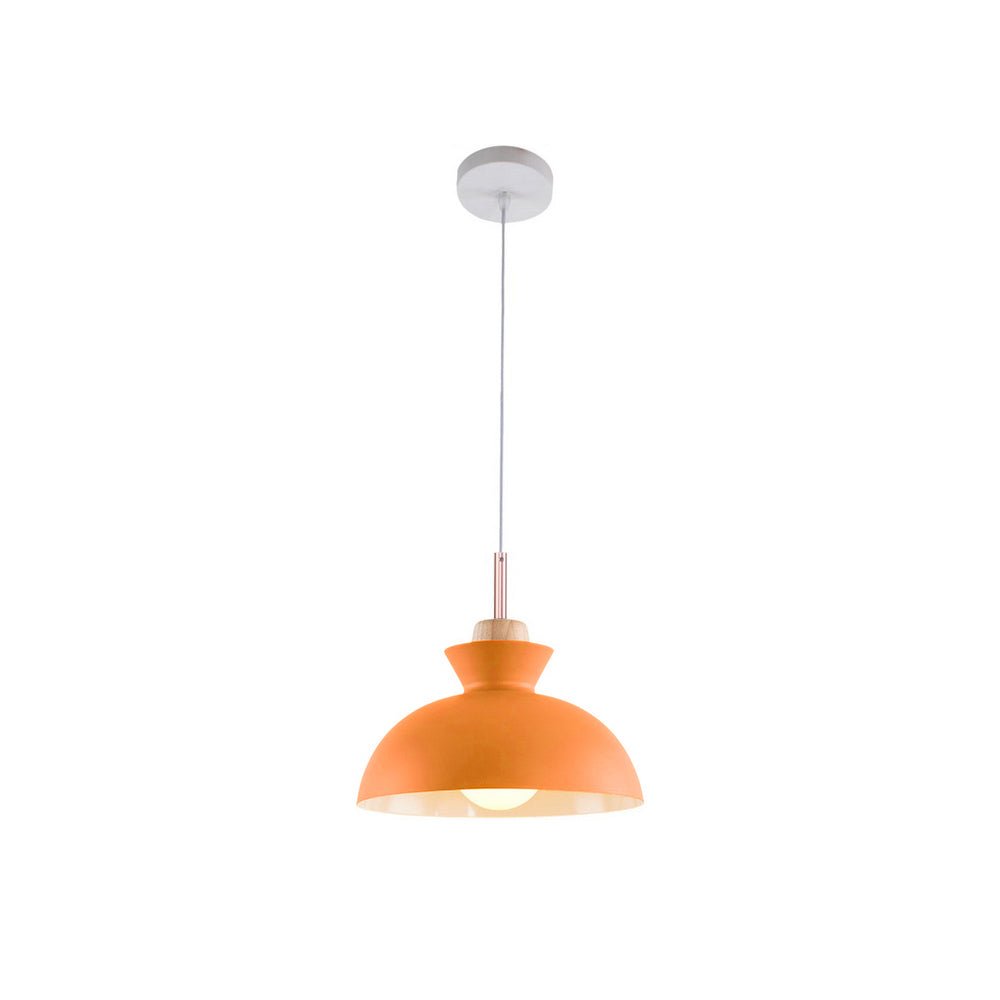 Modern Single Pendant Dome Light | Scandinavian Metal Hanging Lamp | Wood Adjustable Nordic