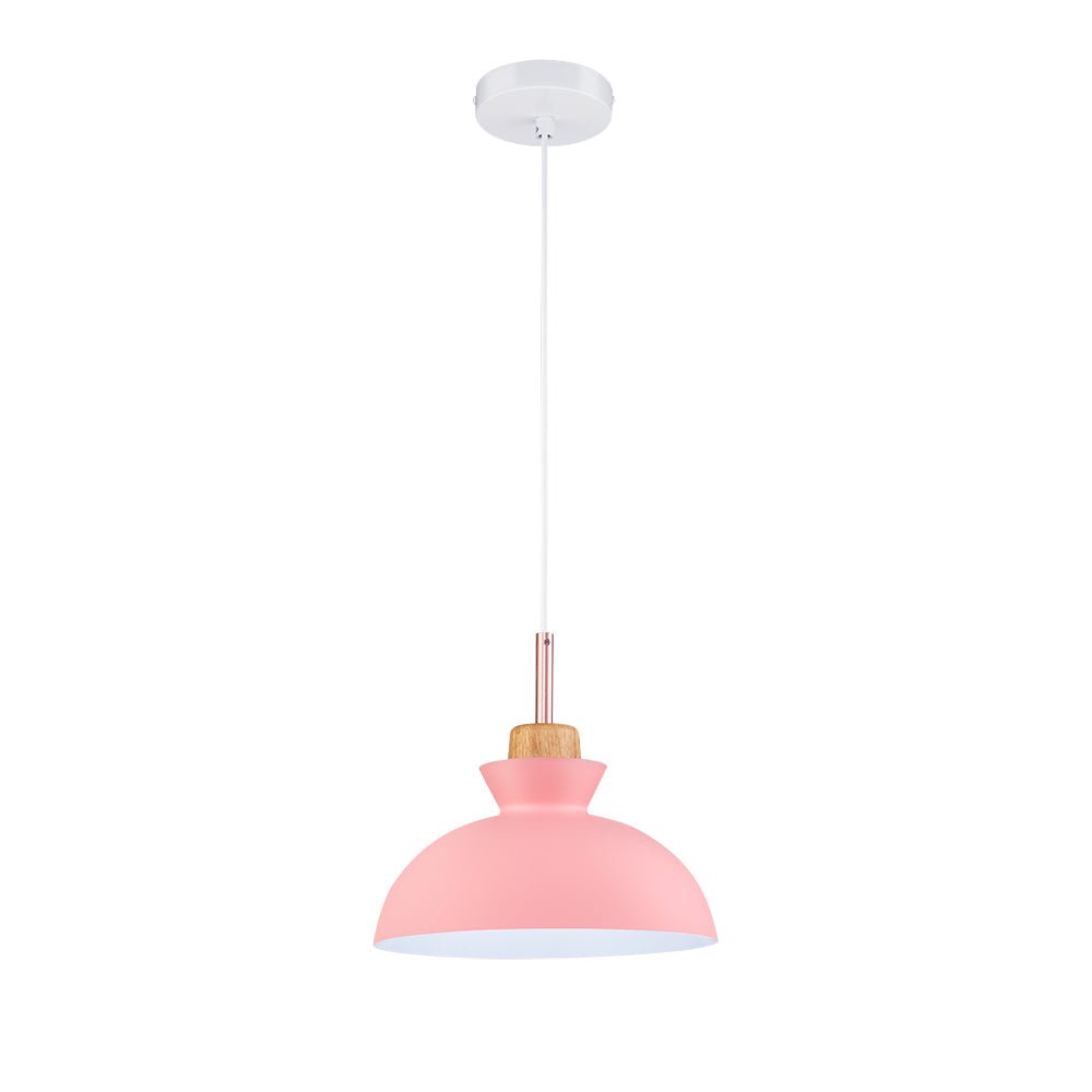 Modern Single Pendant Dome Light | Scandinavian Metal Hanging Lamp | Wood Adjustable Nordic