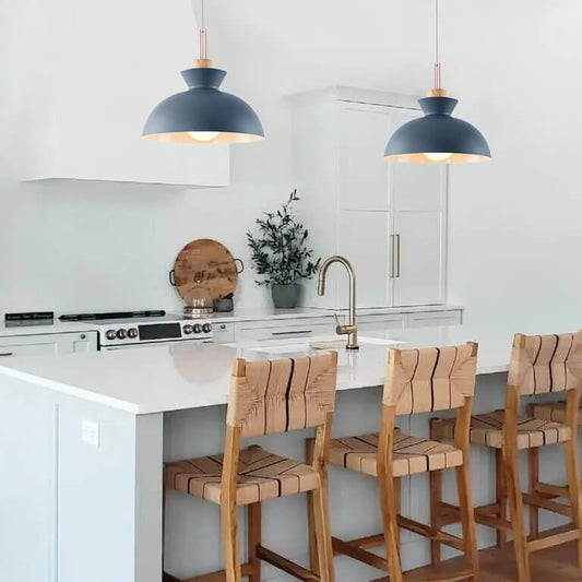 Modern Single Pendant Dome Light | Scandinavian Metal Hanging Lamp | Wood Adjustable Nordic