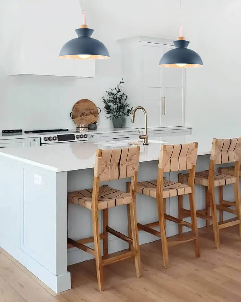 Modern Single Pendant Dome Light | Scandinavian Metal Hanging Lamp | Wood Adjustable Nordic