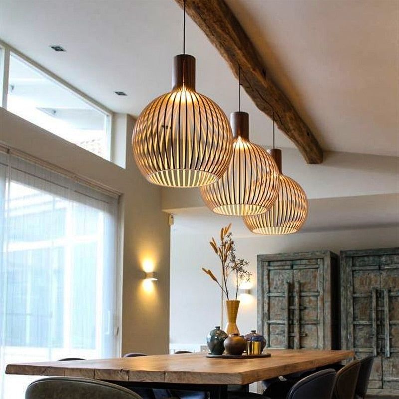 Handcrafted Wooden Pendant Light | Natural Scandinavian Design | Wood Adjustable Nordic