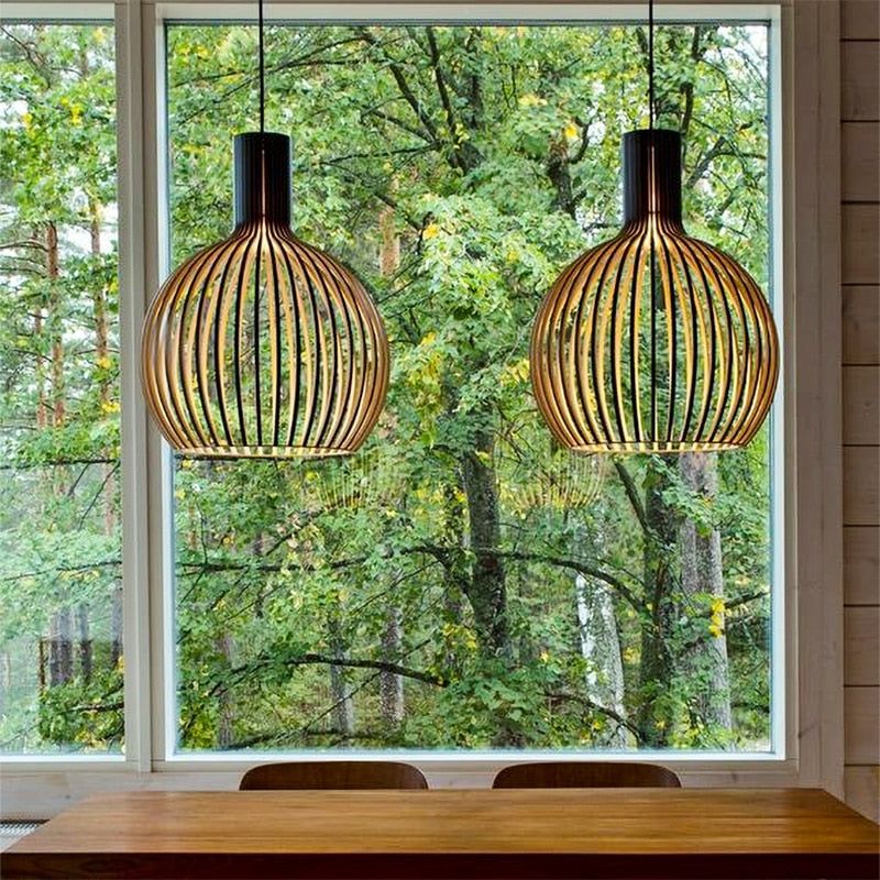 Handcrafted Wooden Pendant Light | Natural Scandinavian Design | Wood Adjustable Nordic