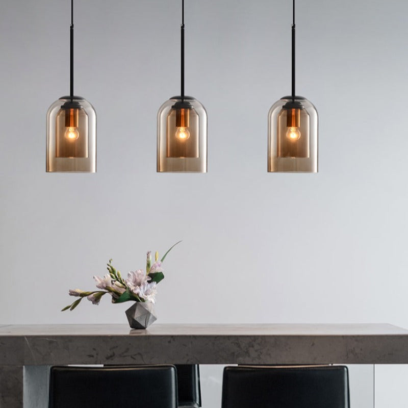 Mica Mid-Century Pendant Lamp | Double Glass Shade | Pendant Light Iron Mid-century Dining Room
