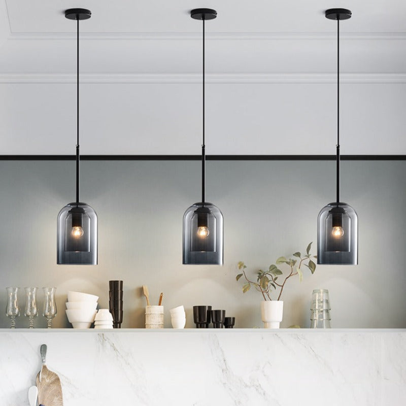 Mica Mid-Century Pendant Lamp | Double Glass Shade | Pendant Light Iron Mid-century Dining Room