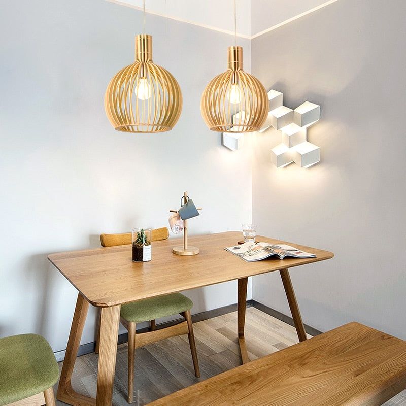 Handcrafted Wooden Pendant Light | Natural Scandinavian Design | Wood Adjustable Nordic