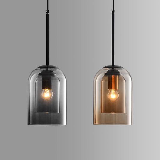 Mica Mid-Century Pendant Lamp | Double Glass Shade | Pendant Light Iron Mid-century Dining Room