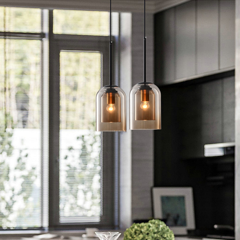 Mica Mid-Century Pendant Lamp | Double Glass Shade | Pendant Light Iron Mid-century Dining Room