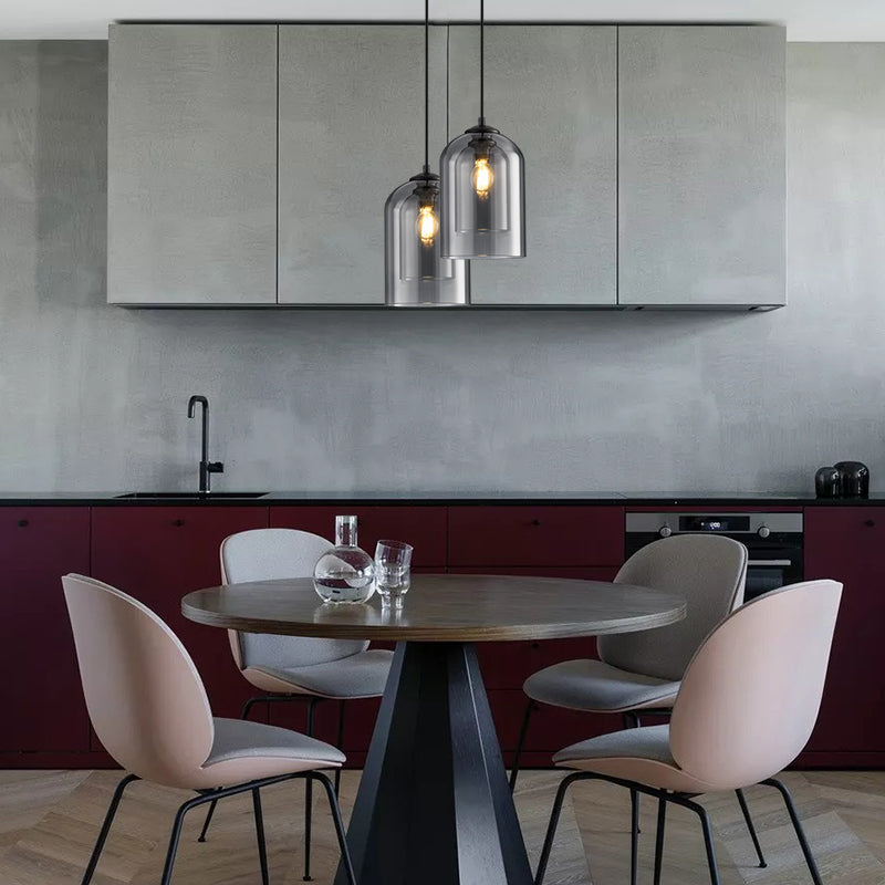 Mica Mid-Century Pendant Lamp | Double Glass Shade | Pendant Light Iron Mid-century Dining Room