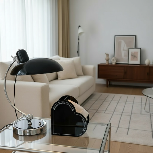 ScandiArc Table Lamp | Bauhaus-Inspired Curved Metal Design | Polished Chrome Nordic Bedside