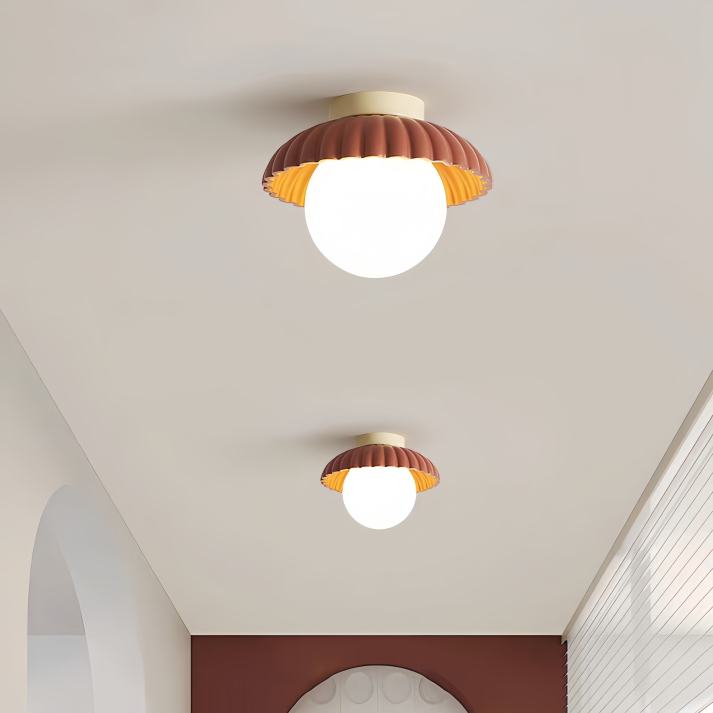 Iron Hallway Ceiling Light | Modern Glass & Metal Flush Mount | Bedroom
